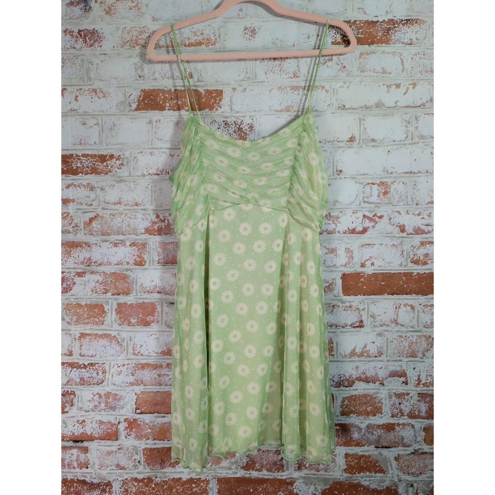 Altar'd State Mini Dress Womens M Green Daisy Mesh Ruched Spaghetti Strap